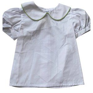 Castles & Crowns 4 NWOT white Peter Pan collar green trim puff sleeves button do